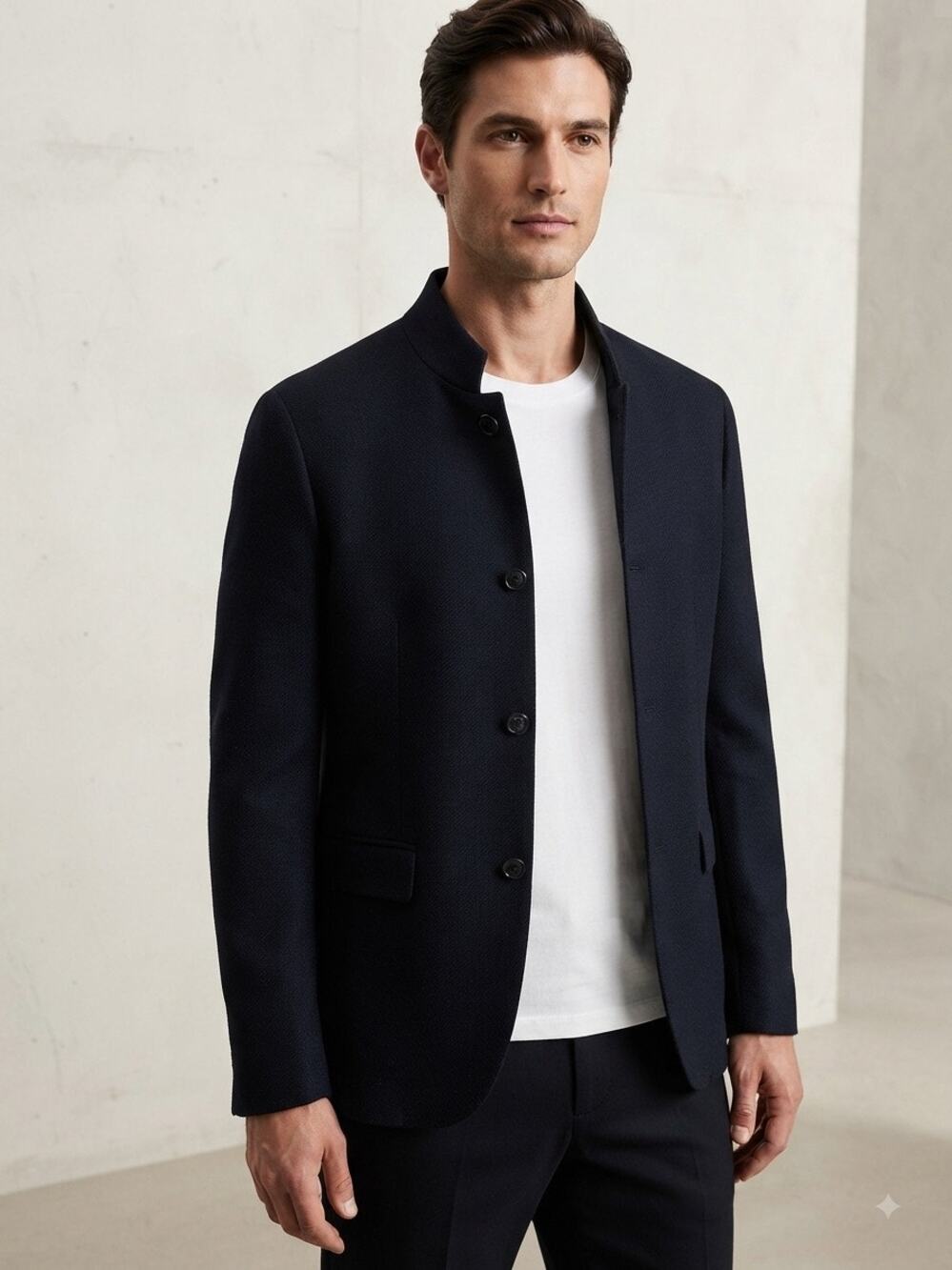 Zara navy blue button & zip blazer jacket sz L